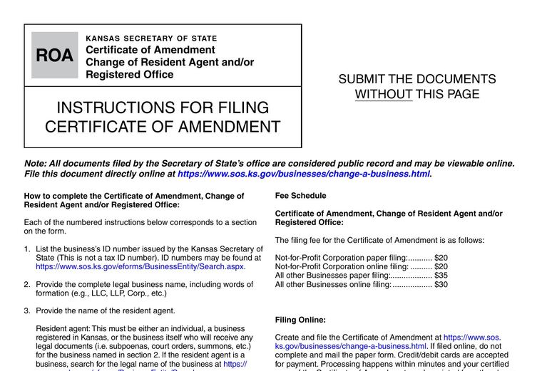 Official Kansas registered-agent change filing source screenshot showing the change filing information