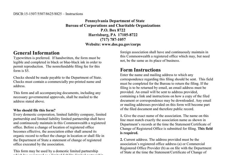 Official Pennsylvania registered-agent change filing source screenshot showing the change filing information