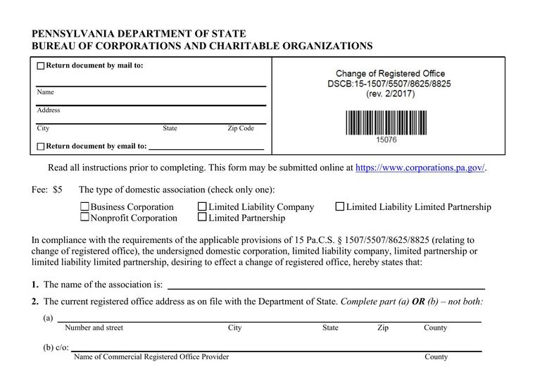 Official Pennsylvania registered-agent requirements source screenshot showing agent requirements and filing details