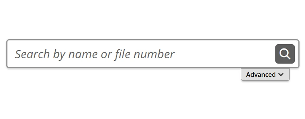 California Secretary of State business search page with a blank search field for a business name or file number.